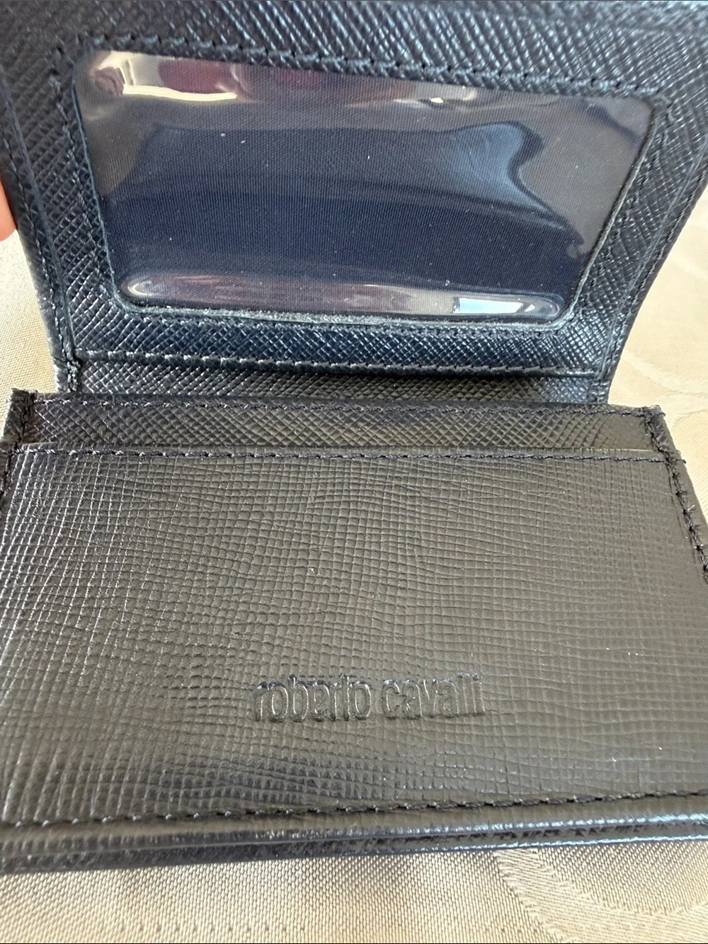 Roberto Cavalli Black Leather Card & Key Holder with Logo Hardware